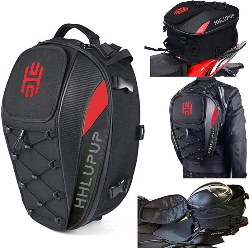 HHLUPUP 38L Motorcycle Tail Bag Seat Helmet Large Capacity Motorcycle Backpack Waterproof Luggage Bag Red - Image 1